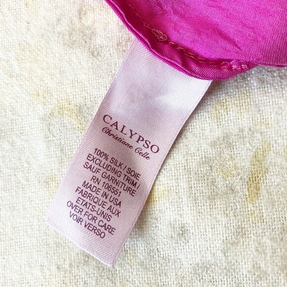 VTG Calypso Christiane Celle XS Silk Wrap Dress Puff Sleeves Pink St Barth - Picture 7 of 8